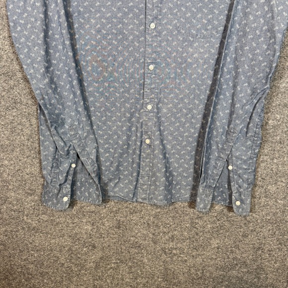 Uniqlo Shirt Mens Small Blue Chambray Long Sleeve Slim Fit Paisley Button Up - Picture 2 of 9